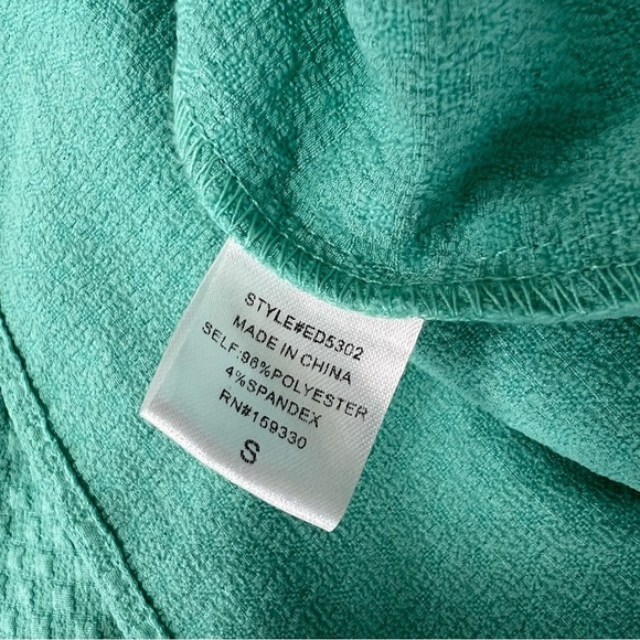 Heyson Teal Textured Woven Tiered Ruffle Flare Button Down Dress - Picture 4 of 7